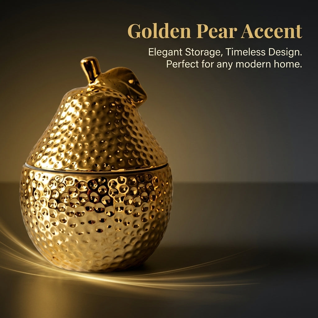 Home Decoration Ceramic Storage Jars with Lids for Coffee Table Display, Gold Electroplated Fruit Shaped Porcelain for Kitchen Countertop
