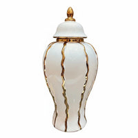 Lidded Ceramic Jar Wavy Vertical Accents Decorative Ceramic Jar Multifunctional Home Decor