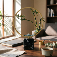 Bamboo Ornament with Marble Base Textured Desk Sculpture Metal-Finish