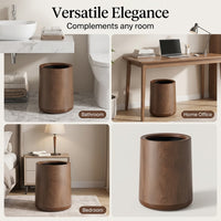 12L Round Kitchen Pedal Bin with Lid, Dark Brown Wood Grain Finish, Waste Paper Bin, Inner Bucket for Home & Commercial Use