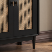 Wooden Rattan Woven Shoe Box, 160cm Width, Entryway Storage, Shoe Cabinet, 4 Doors 4 Drawers, Vintage Style
