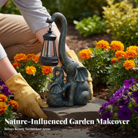 Mother and Calf Animal Outdoor Light Waterproof Solar Elephant Statue Weather Resistant Outdoor Decoration for Gardeners, Patio, Yard, Pathway