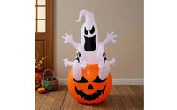 Lighted Ghost with Pumpkin Base Outdoor Ghost with Pumpkin Cute Halloween Inflatable Inflate for Homeowners, Families, Lawn, Porch, Trick-or-Treat