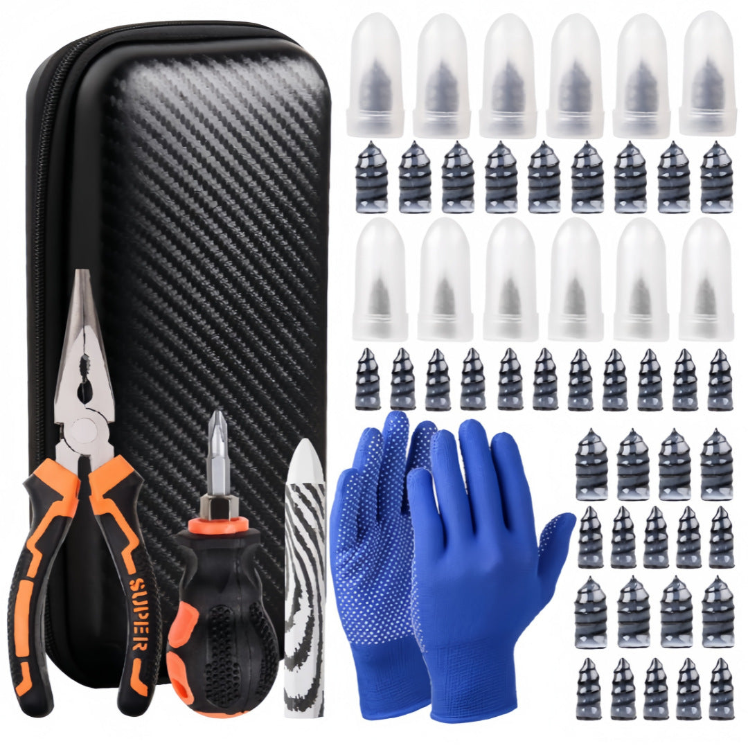 70-Piece Tire Repair Kit with Rubber Plugs and Tools in EVA Case