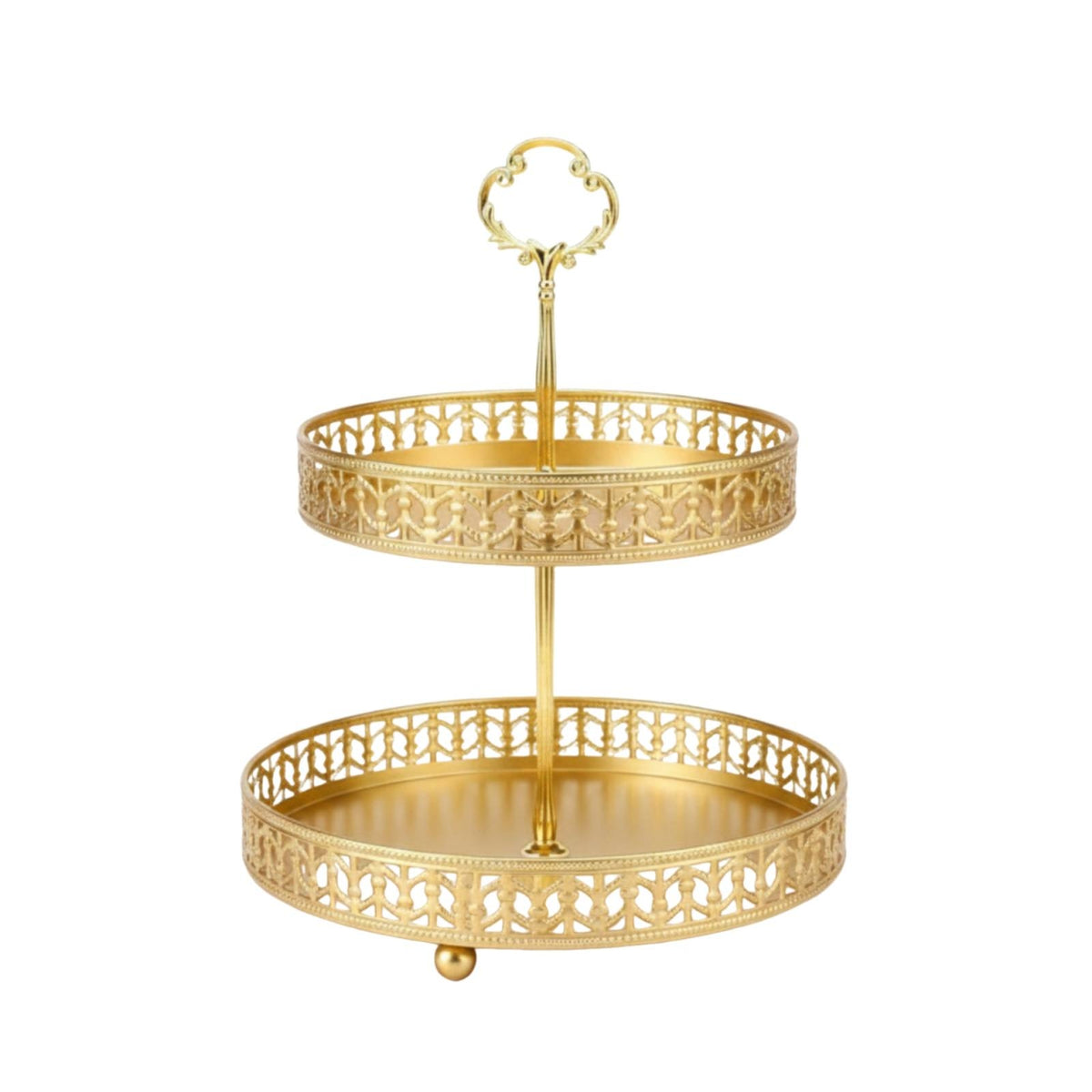 Double Layer Fruit Tray Gold-Colored 2 Tier Fruit Tray Small Spherical Feet Tableware for Dining Table