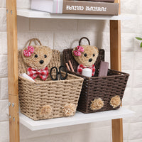 Woven Willow Cartoon Bear Hanging Basket for Storage