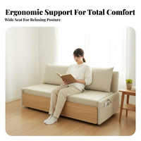 Extendable Wooden Sofa Bed Space-Saving Fold-Expandable Loveseat Bed Natural Wood Appearance Foldable for Guests, Adults