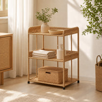 3-Tier Rattan Organizer Boho Rattan Storage Rack Bohemian Woven Organizer Rack for Bedroom, Living Room