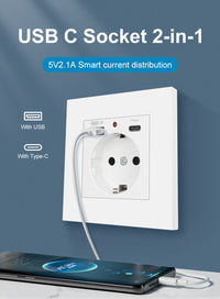European Standard Wall Power Socket with USB and Type-C, 16A