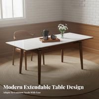 Walnut Color Extendable Rectangular Table Sintered Stone Top Extendable Table Adjustable Length Household Furniture sturdy Wood Frame for Small Apartment Residents, Entertainers, Dining Room, Kitchen, Family Gatherings, Dinner Parties