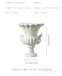 European Vintage Roman Column Vase White Relief Double Ear Tall Foot Resin Wedding Flower Arrangement Ornament