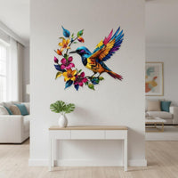 Hummingbird Wall Art Leaf Design Floral Cutout Wall Art Sculpture Decorative Home Decor