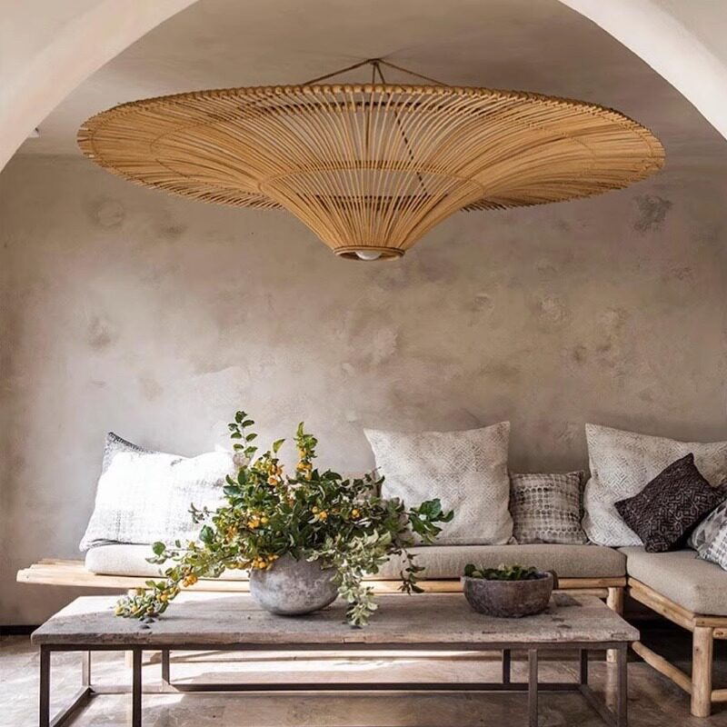Japanese Wabi-Sabi Vintage Rattan Ceiling Pendant Light for Dining Room, Hotel, Restaurant