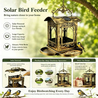 跨境2026年新款金属复古太阳能喂鸟亭birdfeeder户外花园悬挂式