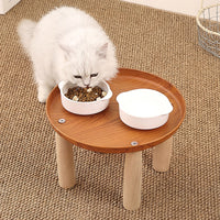 Faux Wood Grain Round Pet Raised Feeder for Cats and Dogs