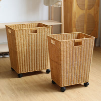 Large American Style Laundry Hamper with Wheels, Light Luxury, Wicker Look, Plastic, for Bathroom