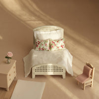 Miniature Bed with Wooden Frame Vintage-Styled Dollhouse Bed