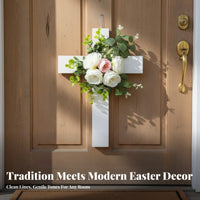 Lifelike Flowers Easter Cross Wreath Ready to Hang Floral Cross Wall Decor Fade-Resistant for Outdoor, Church