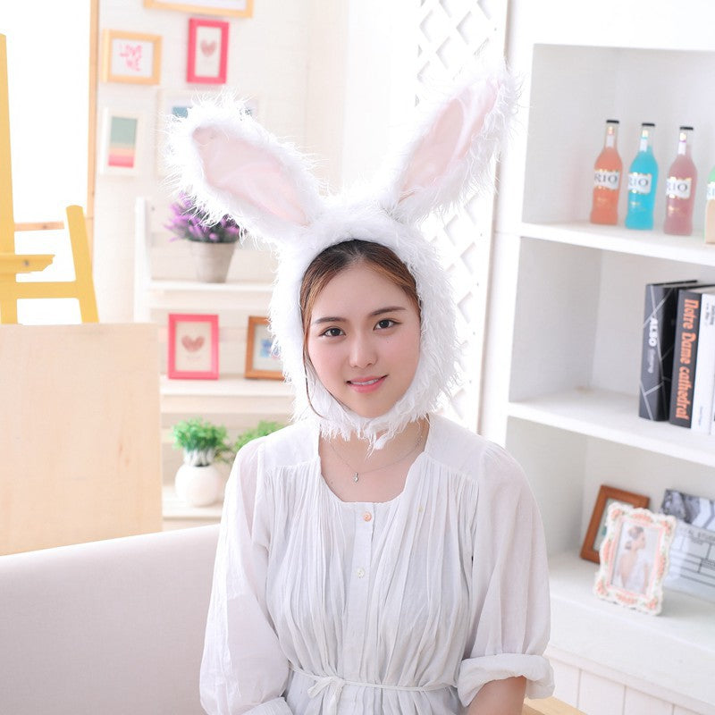 Cute Plush Rabbit Ears Hat with Long Fur for Photo Props