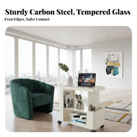 C-Shaped Rolling Table Modern aesthetic Nightstand 2-Tier Storage for Remote Workers
