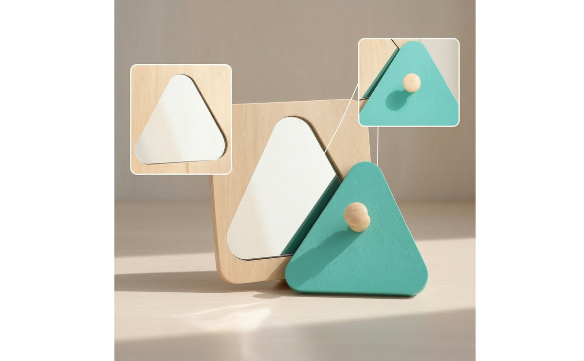 Child-Centered Shape Matching Toy Easy-to-Grip Wooden Board with Mirror Sensory Stack and Sort Board Classic for Toddlers, Babies