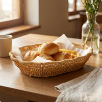 Oval Rattan Basket Natural Finish Serving Tray Low-Height