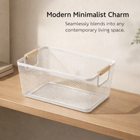 Bathroom Storage Baskets for Shelves with Wooden Handles, Iron Wire Organizer Bins for Toy White Set for Families