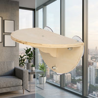 Cat Hammock Window Perch with Suction Cup Cat Bed, Solid Wood Half Oval Swing for Indoor Sunbathing Viewing, Simple Style Non-Foldable Design