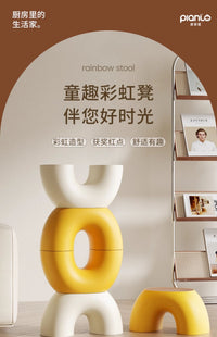 儿童彩虹矮凳子家用客厅防滑加厚圆板凳网红浴室卫生间踩脚小凳子 【1个装】天空蓝【承重200斤 坐坏包赔】
