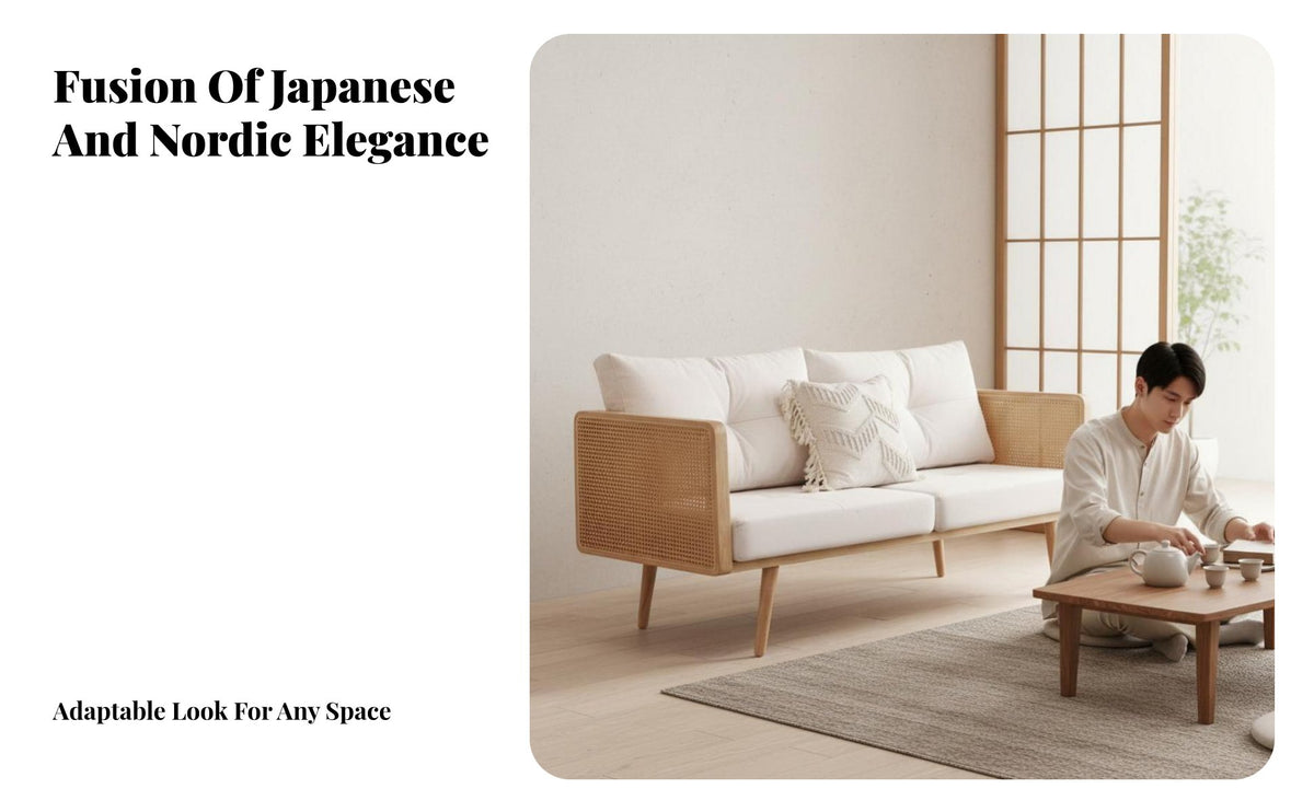 Japanese design Rattan Panel Couch sturdy Wood Frame Rattan side Settee Woven Cane aspects Sofa Minimalist Design for Guesthouse Owners, Interior Designers, Apartment Dwellers, Showroom, Lounge Area, Office