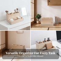 Slanted Design Wood Desktop Organizer Divided Compartments Tiered Tray Organizer Open Desktop Storage Rectangular