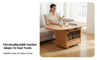 Convertible Coffee Table with Elevating Tabletop Adjustable Height Drop Leaves Solid Wood Construction and Smart Storage Suitable for Homeowners Small Areas Living Room Workstation