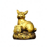 Astrological Rabbit Ornament Compact Sculpture Golden for Shelf, Office Desk