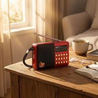 Red Portable Radio Rectangular Mini Radio Black Front Grille Electronics Telescopic Antenna