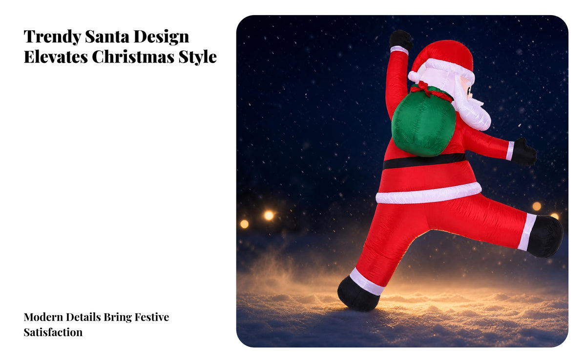 Red Suit Climbing Santa Inflatable Green Sack Santa with Gift Bag Inflatable 180 Cm Tall Holiday Display Outdoor