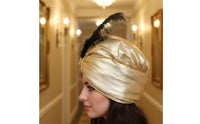Gold Costume Headpiece Padded Turban with Feather Cushioned Hat for Photo Shoots