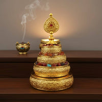 Gilded Tiered Mandala Plate Copper-Alloy Mandala Offering Plate Multi-Tier Ritual Object Ornate for Buddhist Practitioners, Display