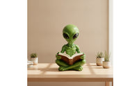 Alien Figurine with Book Quirky Garden Statue Novelty for Desk