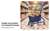 Multi-Purpose Two Tier Shopping Cart 360° Swivel Wheels Double Decker Shopping Trolley Sturdy Construction Small Grocery Cart Heavy-Duty for Shop Owners, Apartment Dwellers, Homeowners, Supermarket, Snack Shop, Book Shop, Home Transport