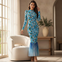 Long-Sleeve Mermaid Dress Fitted Fishtail Dress See-Through Evening Gown Lightweight for Women, Photoshoots, Themed Events, Costume Parties