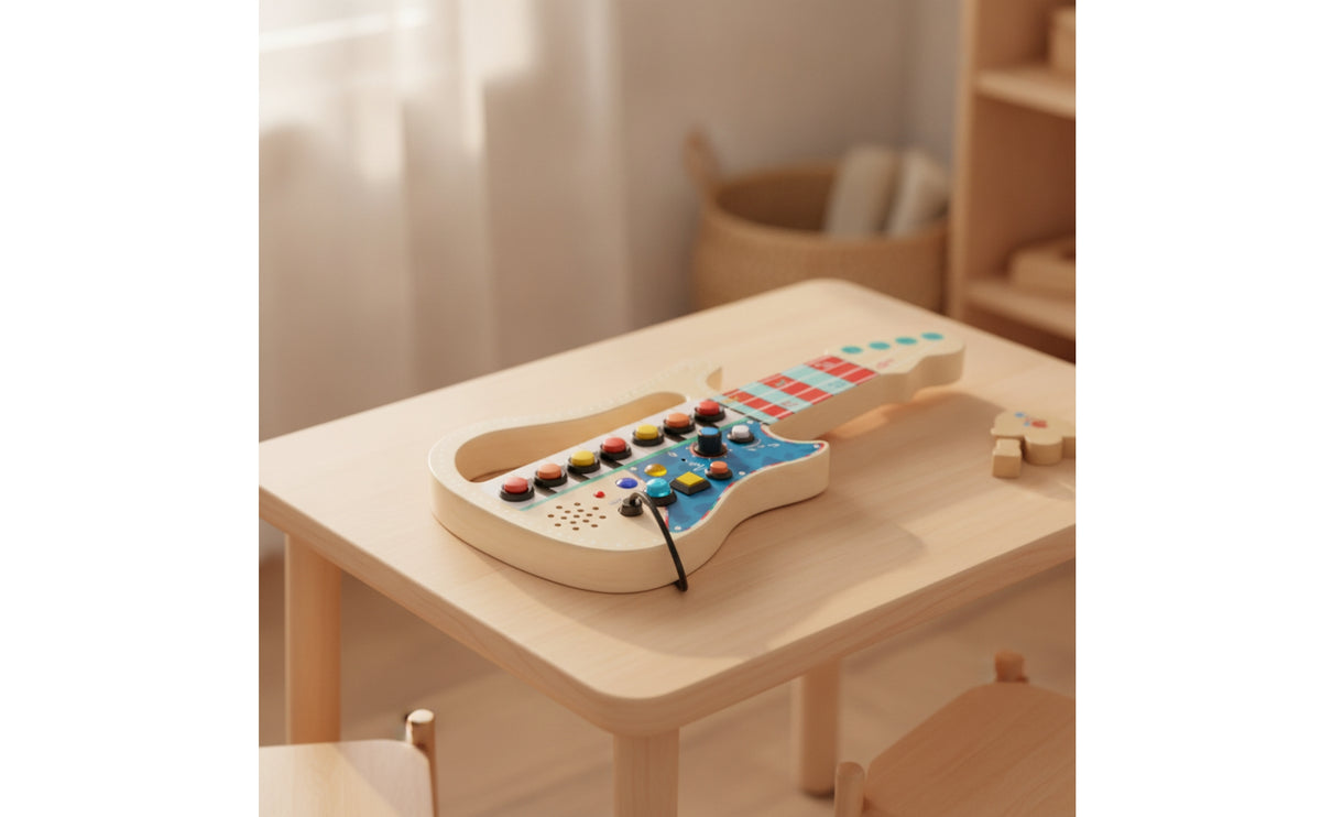 Guitar Busy Board Interactive Wooden Busy Board Compact Switch Toy for Airplane