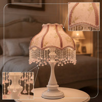 Pedestal Lamp with Shade Dimmable Fringe Lamp with Crystal Beads Beaded Nightstand Light USB Dimmer for Reading Corner