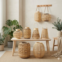 New Chinese Retro Bamboo Woven Lampshade Tabletop Decoration Candle Holder Flower Vase Wedding Arrangement Hand Lantern Classical Ornament
