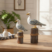 2 Pieces Seagull Ornament with Rope Handmade Statue Nautical for Tabletop, Shelf