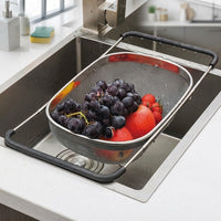 Dish Drainer and Sink Strainer with Draining Board, 304 Stainless Steel Cutlery Holder, Space Saving Kitchen Sink Basket for Drying Dishes