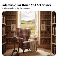 Plaid Side-Wing Armchair Armchair Highspine Design Upholstered Studying Chair Vintage Look Sturdy Wood Frame for Adults, Study