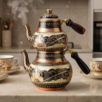 2 Pieces Nested Lidded Teapots Floral Engraving Decorative Item