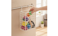 Metal Grid Wall Basket with Hooks Multipurpose Metal Wire Hanging Basket Space-Saving Organizer for Kitchen, Washroom, Closet
