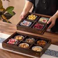 Nine-Grid Solid Wood Tea Tray with Chinese Style