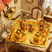Dollhouse娃屋微缩茶席套装ob11迷你合金花纹茶具仿真下午茶道具